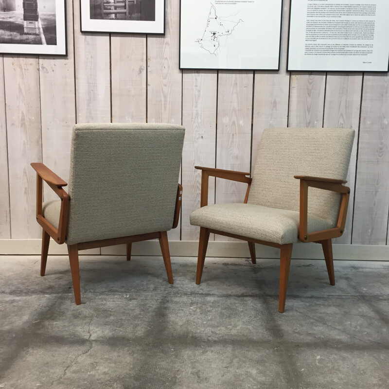 Pair of ashwood armchair by R.Debiève  - 1950s 