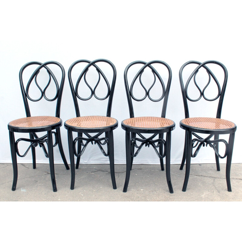 Set of 4 chairs in black lacquered wood - 1960s