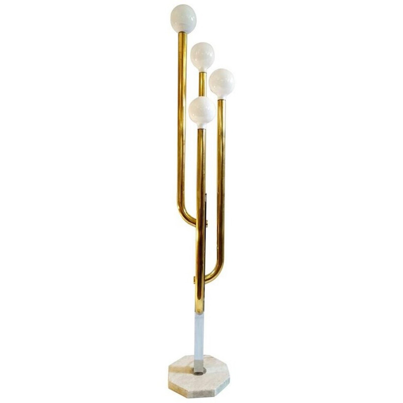 Vintage floor lamp in brass and travertine - 1970s