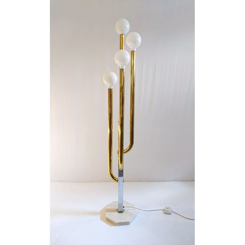 Vintage floor lamp in brass and travertine - 1970s