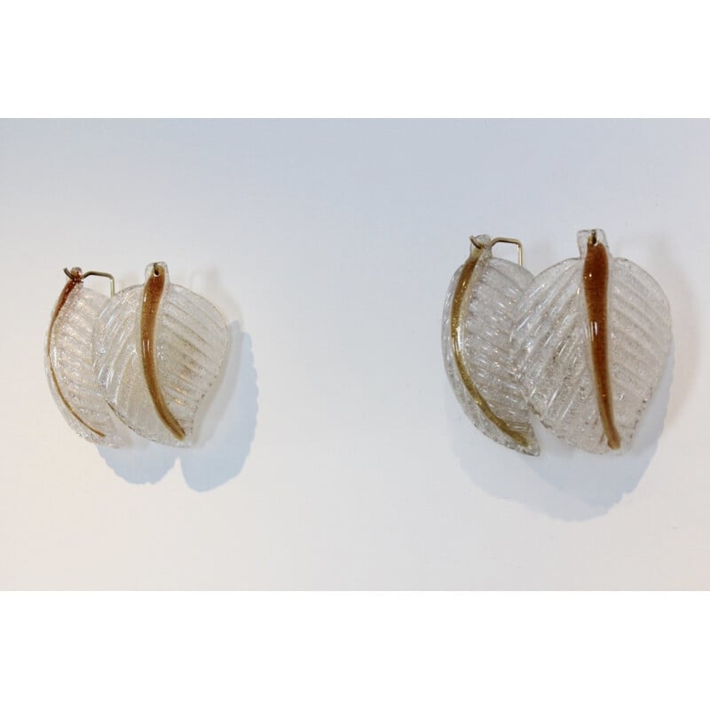 Set of 2 Murano Glass Leaves Wall Lights by A.V. Mazzega - 1970s