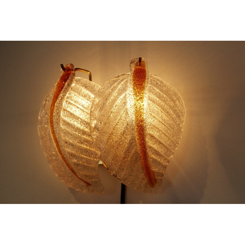 Set of 2 Murano Glass Leaves Wall Lights by A.V. Mazzega - 1970s