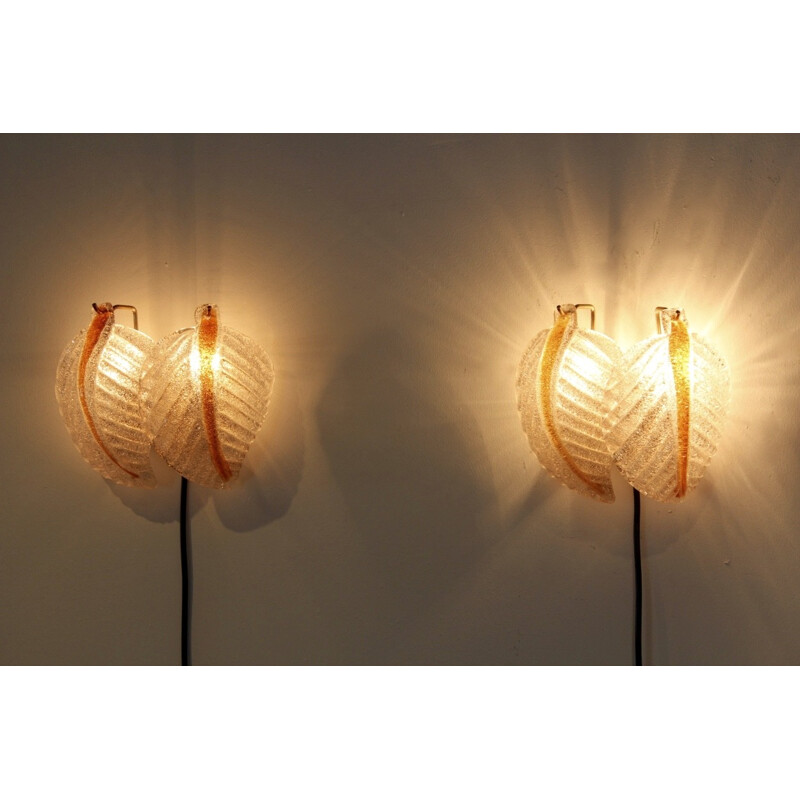 Set of 2 Murano Glass Leaves Wall Lights by A.V. Mazzega - 1970s