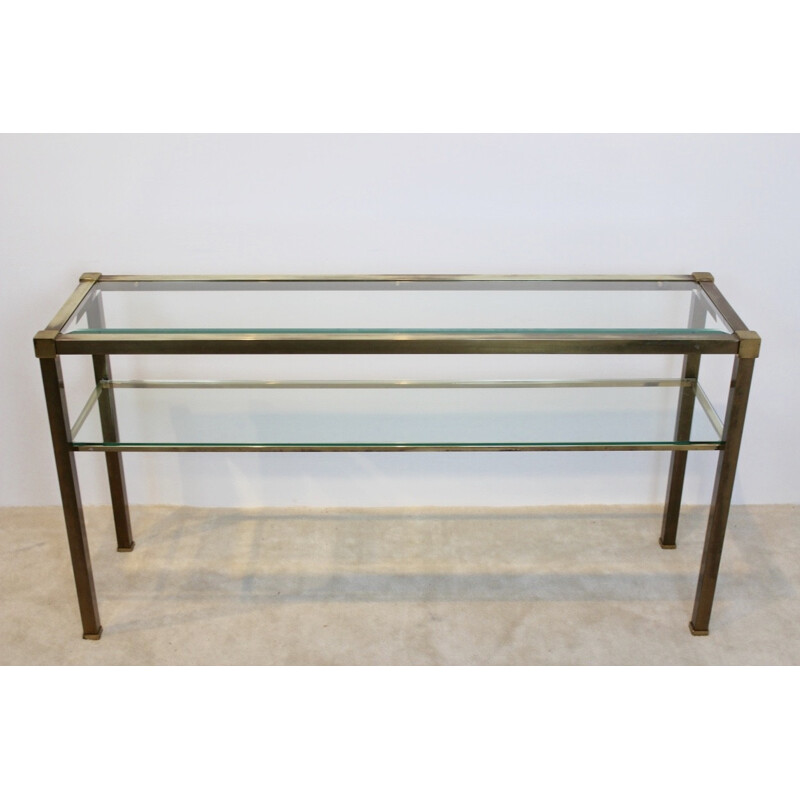 French Two-Tiered Console with Patinated Brass and - 1970s