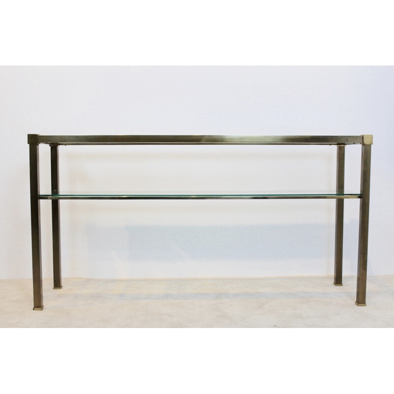 French Two-Tiered Console with Patinated Brass and - 1970s