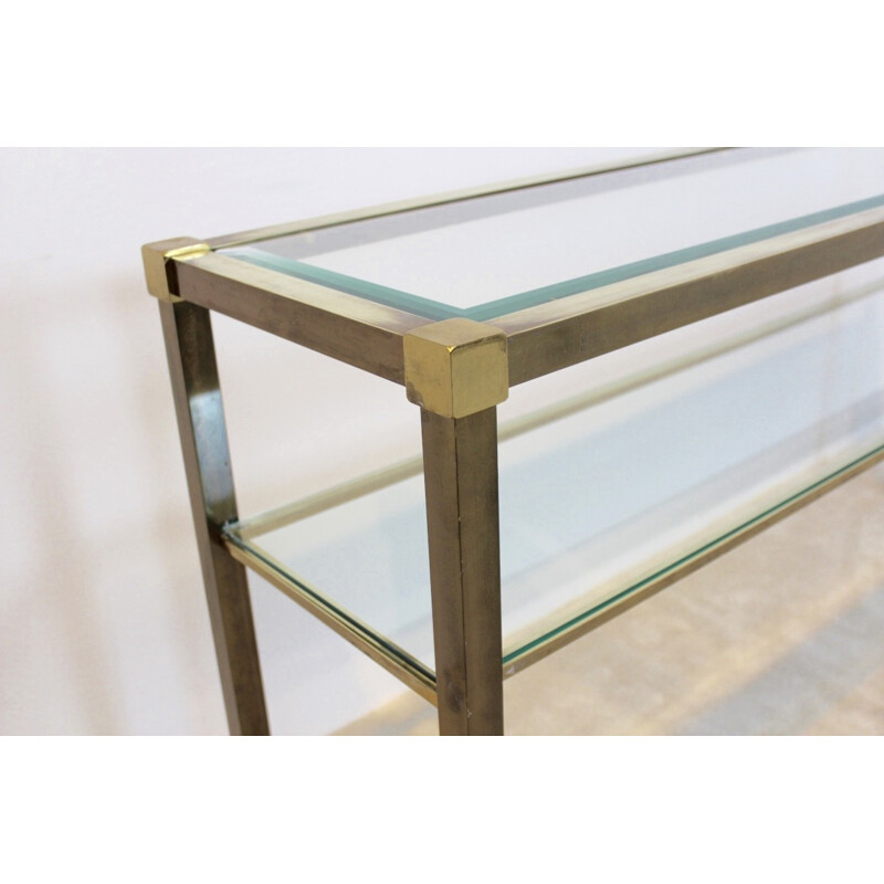 French Two-Tiered Console with Patinated Brass and - 1970s