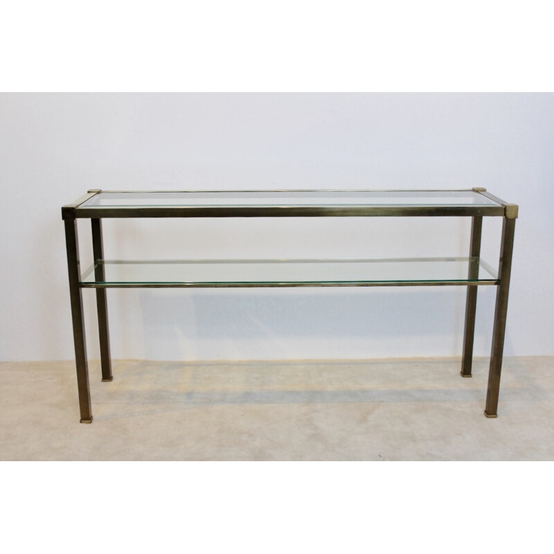 French Two-Tiered Console with Patinated Brass and - 1970s