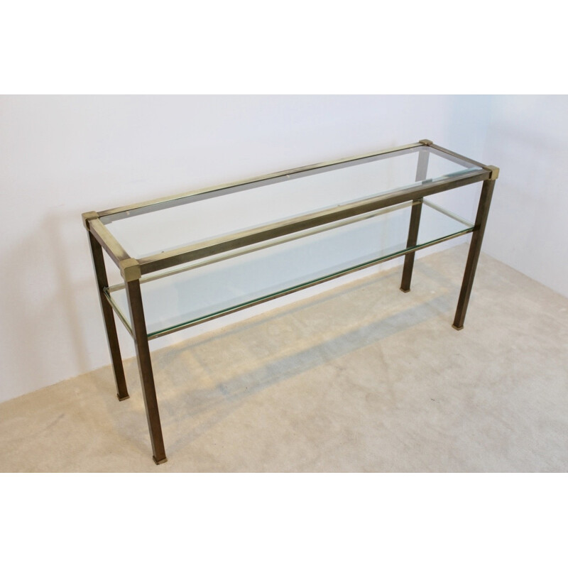 French Two-Tiered Console with Patinated Brass and - 1970s