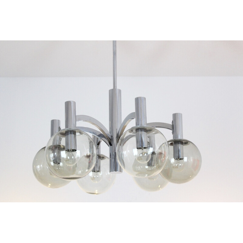 Vintage Chrome and Glass Chandelier by Kaiser Leuchten - 1960s