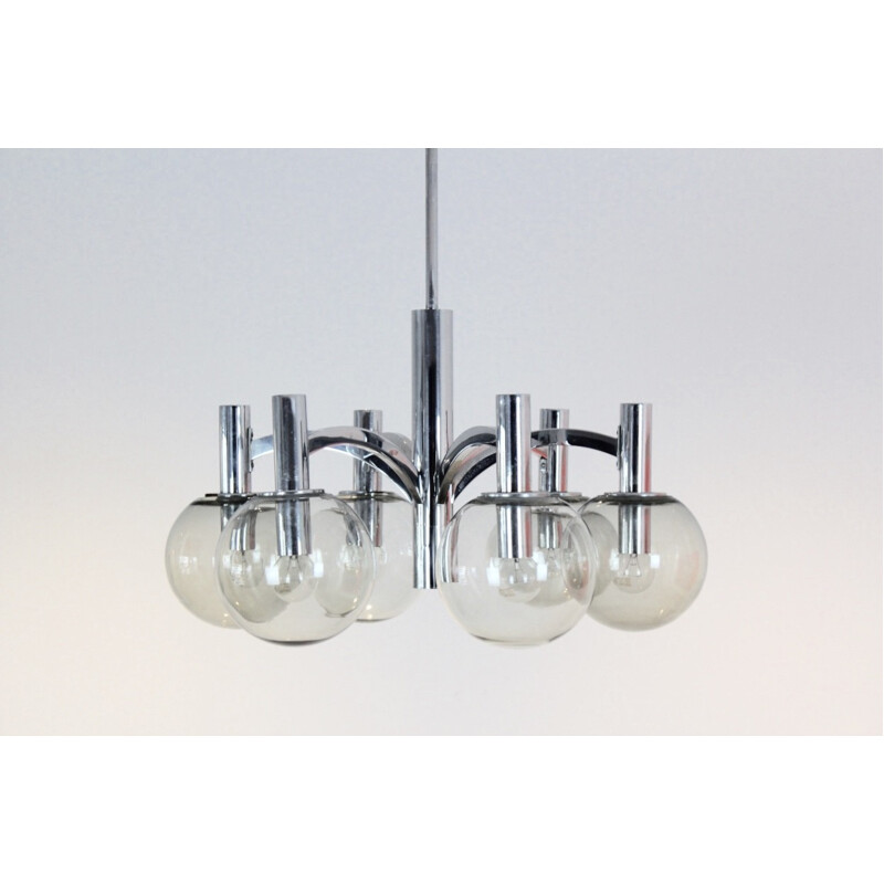 Vintage Chrome and Glass Chandelier by Kaiser Leuchten - 1960s