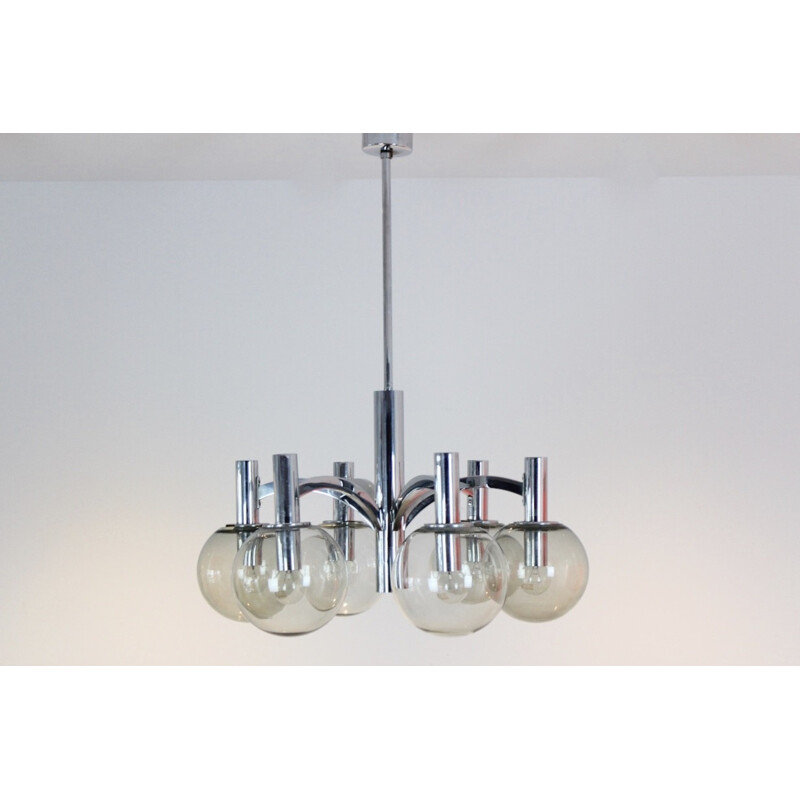 Vintage Chrome and Glass Chandelier by Kaiser Leuchten - 1960s