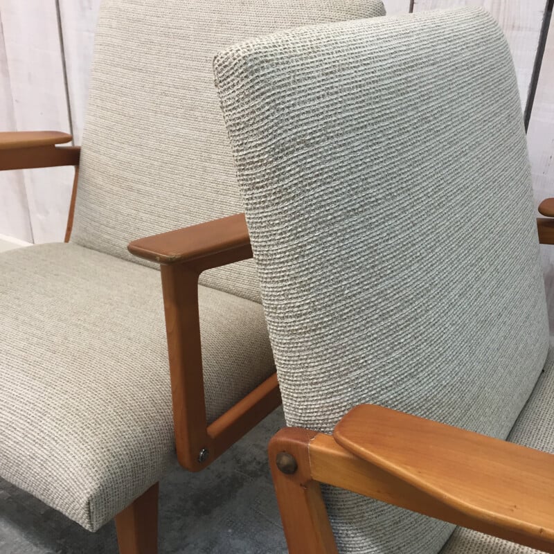 Pair of ashwood armchair by R.Debiève  - 1950s 