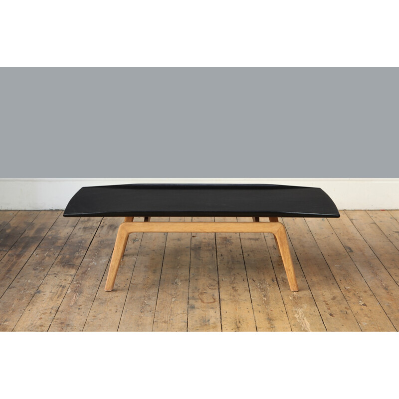 Vintage Oak and Black Lacquered Coffee Table - 1960s