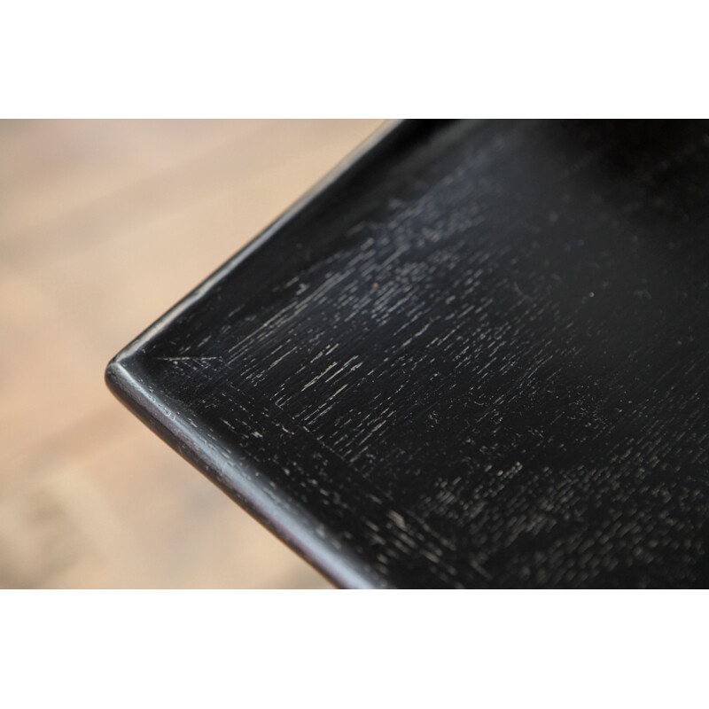 Table basse vintage en chêne et laqué noir - 1960