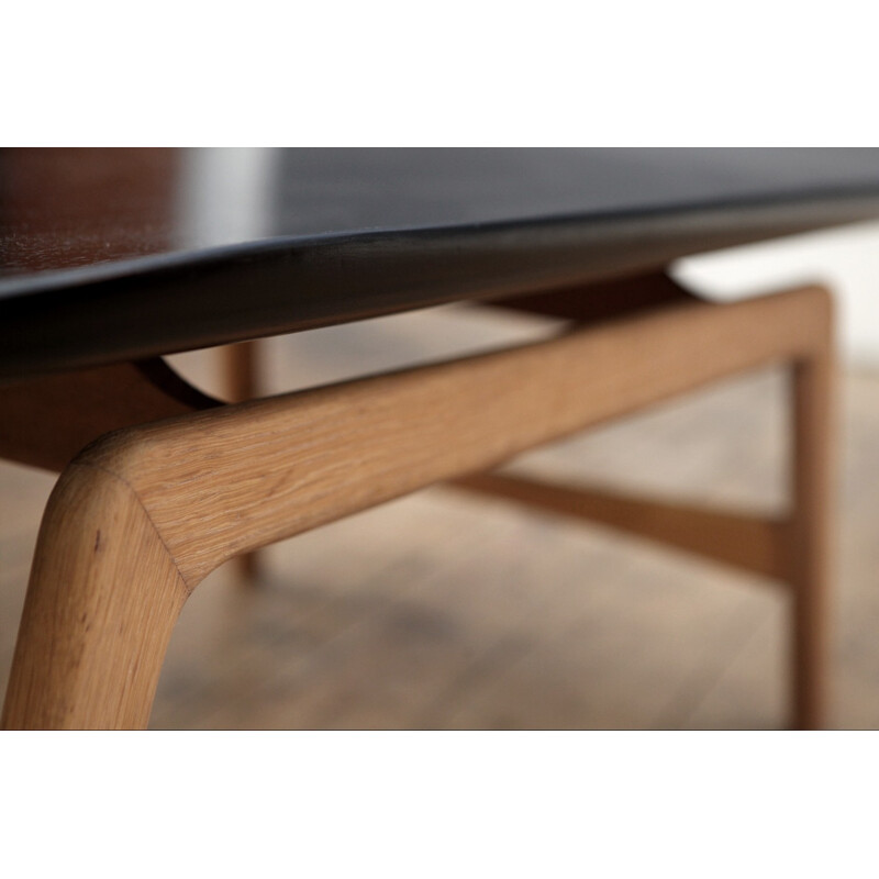 Vintage Oak and Black Lacquered Coffee Table - 1960s