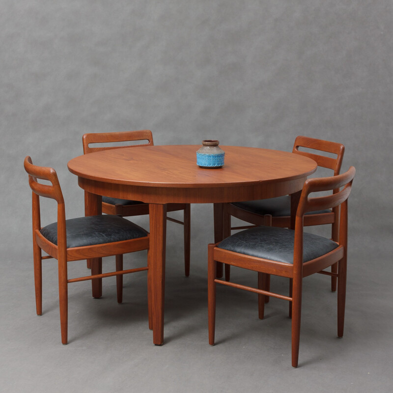 Vintage Round Danish teak dining table - 1960s