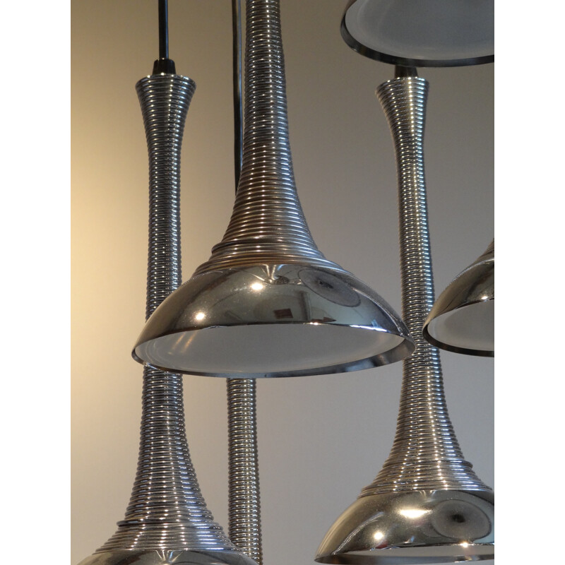 Vintage hanging lamp with 6 chrome lights - 1970s