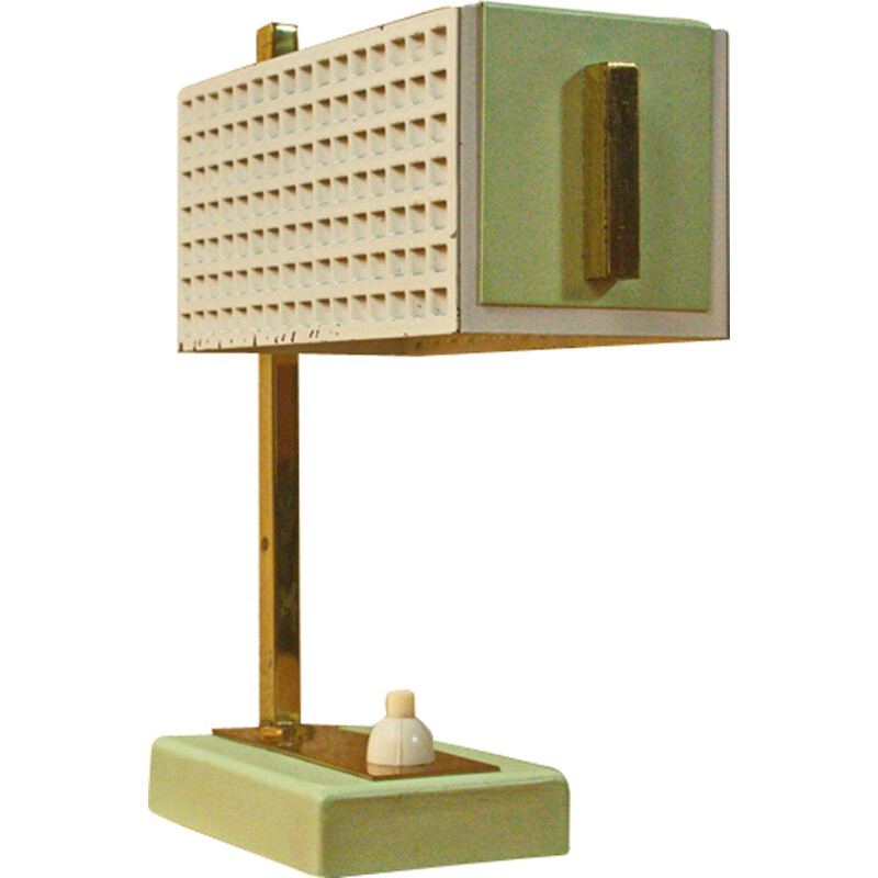 Cubic German table lamp in mint green with brass - 1950s