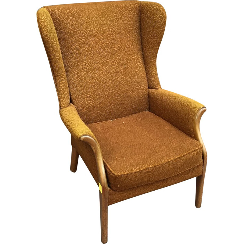 Vintage yellow wingchair - 1960s