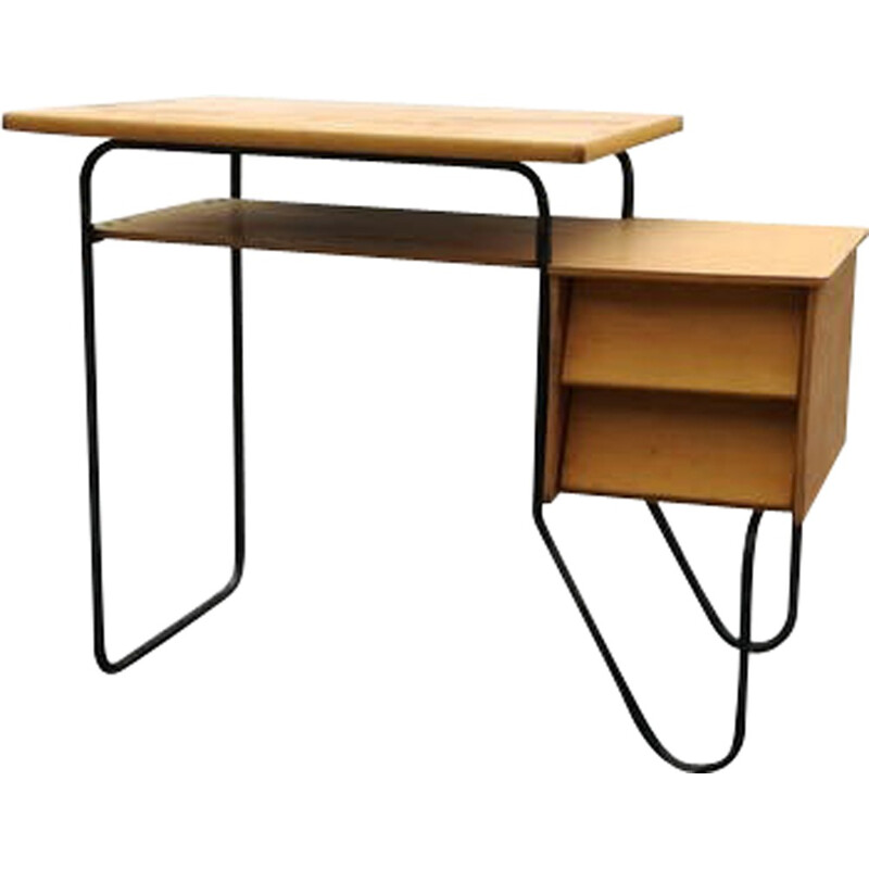 Vintage french wooden and metal desk - 1950s