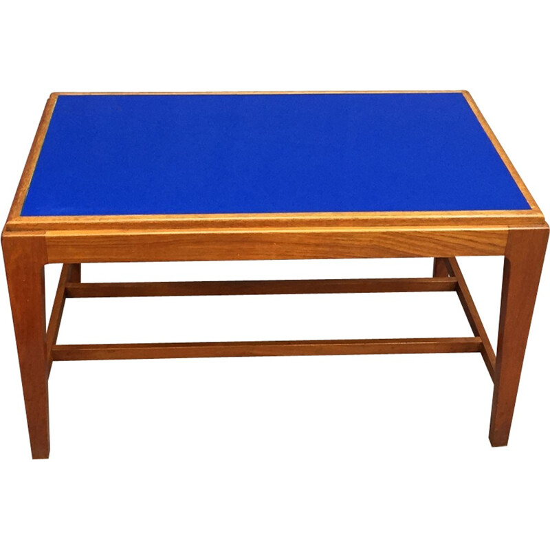 Coffee table made of teak and blue glass top - 1970