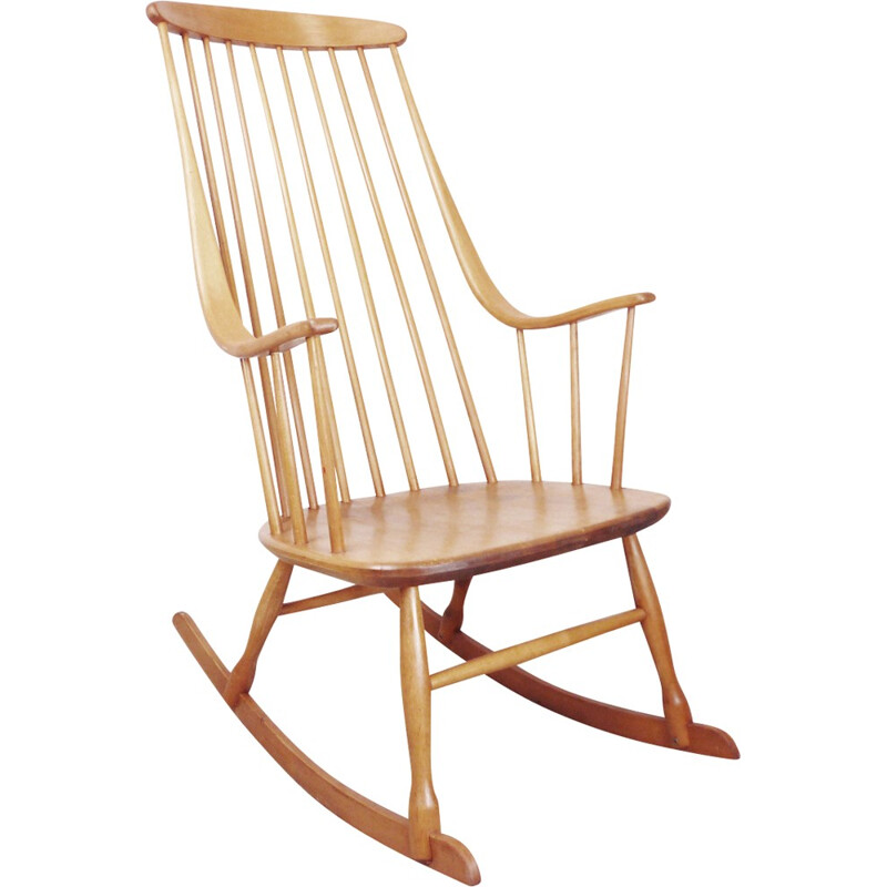 Vintage swedish Bohemian-wooden rocking chair - 1960s