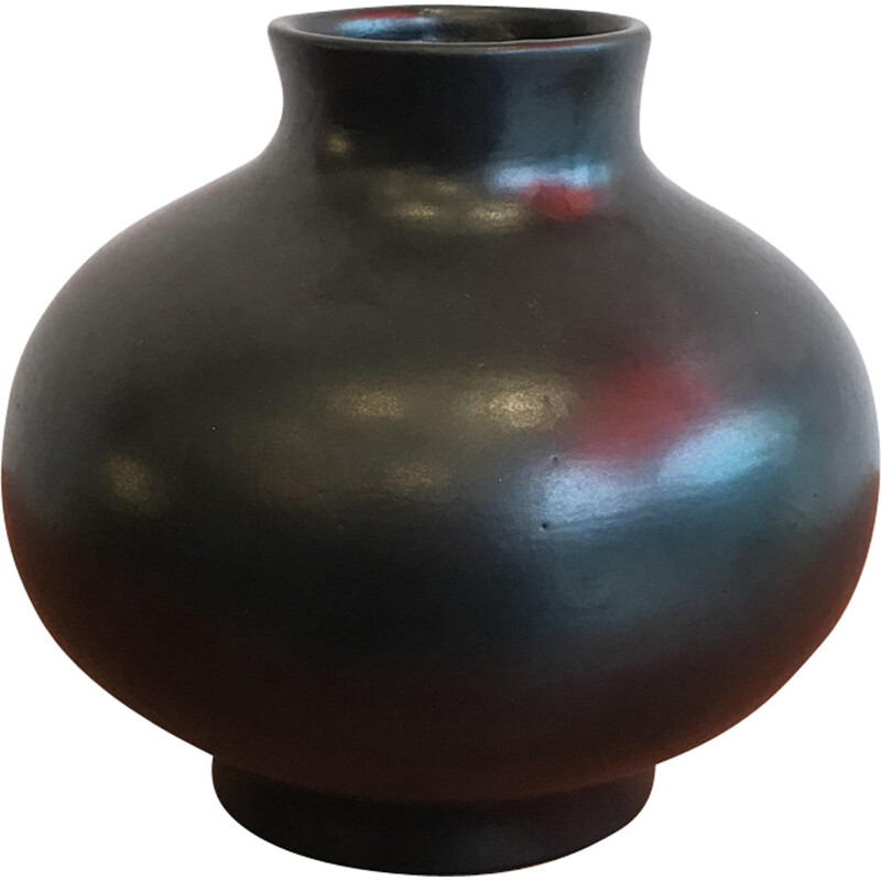 Black ceramic vase by Jacques & Dani Ruelland - 1970s