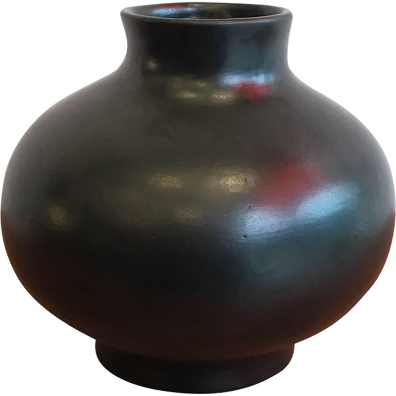 Vase noir en céramique de Jacques & Dani Ruelland - 1970