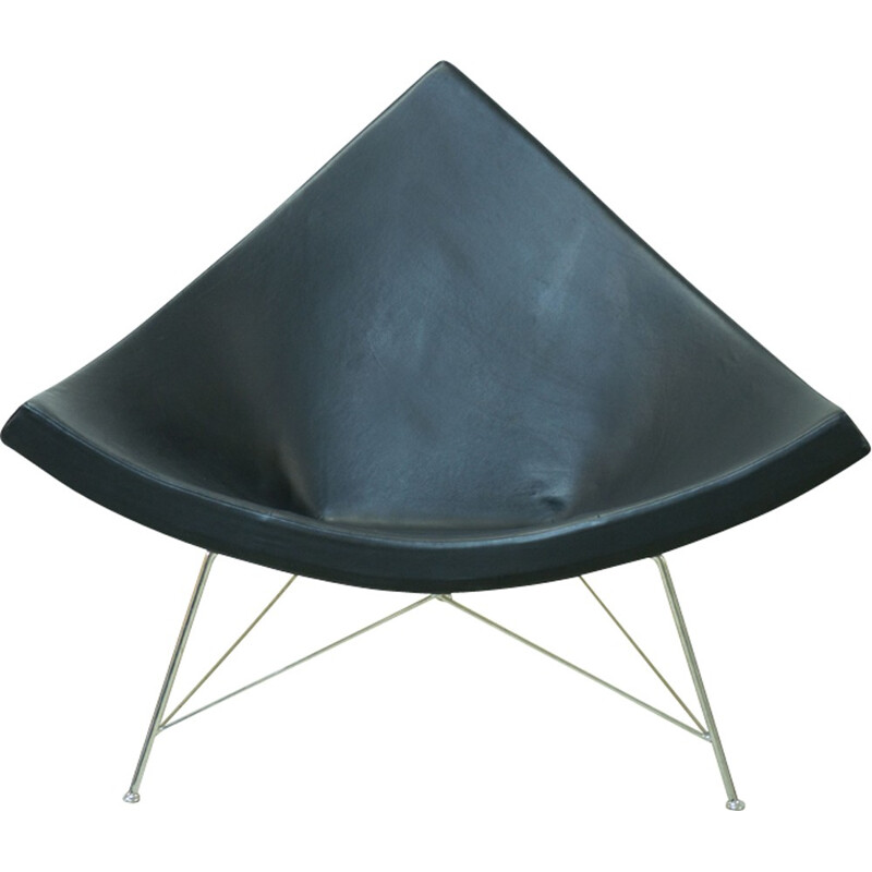 "Coconut" black leather armchair by George Nelson for Vitra - 1990s