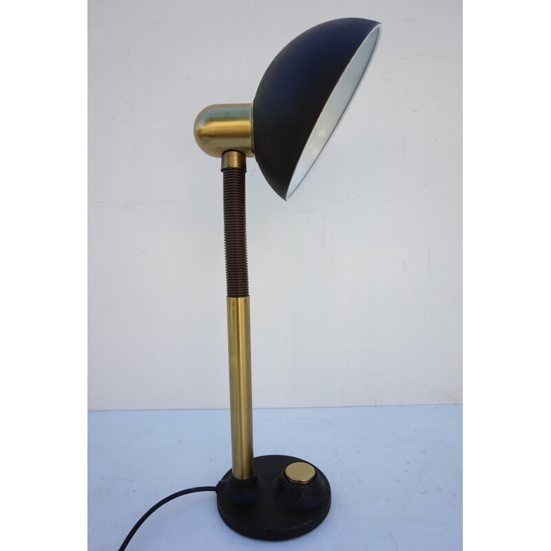 Lampe de Bureau Vintage noire en Laiton par Hillebrand - 1970