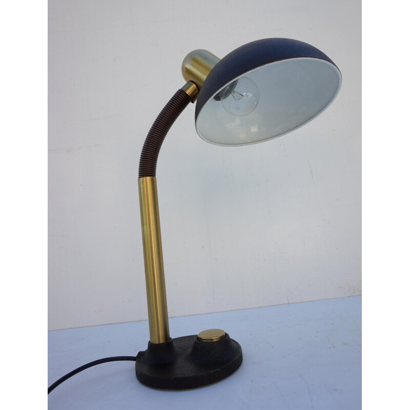 Lampe de Bureau Vintage noire en Laiton par Hillebrand - 1970