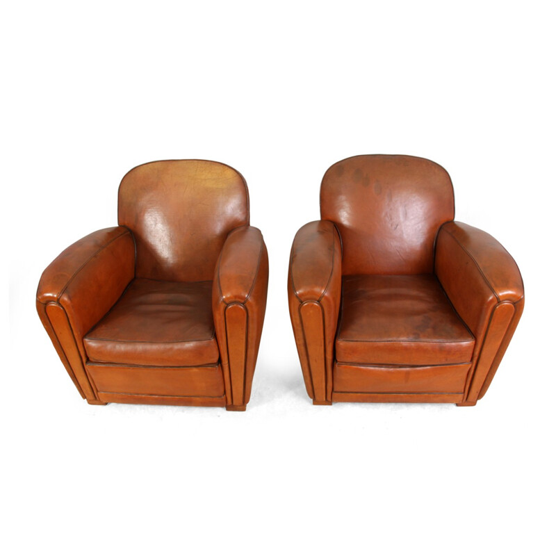 Pair of French Leather Club Chairs