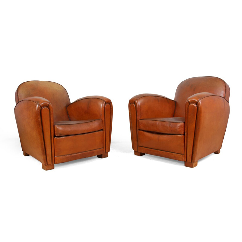 Pair of French Leather Club Chairs