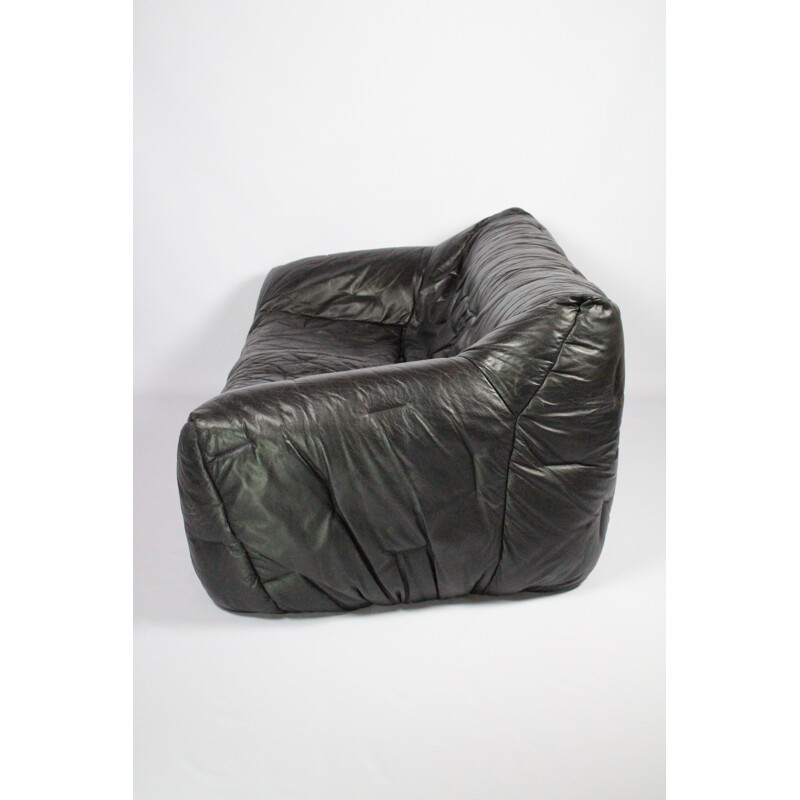 Black leather sofa by Hans Hopfer for Roche Bobois -  1980s