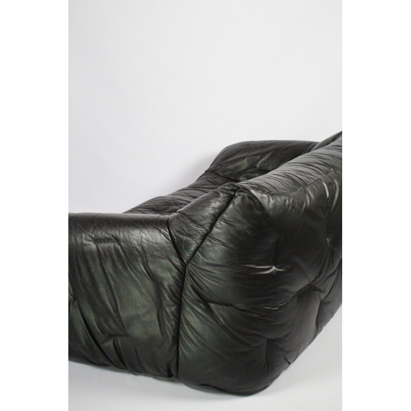 Black leather sofa by Hans Hopfer for Roche Bobois -  1980s