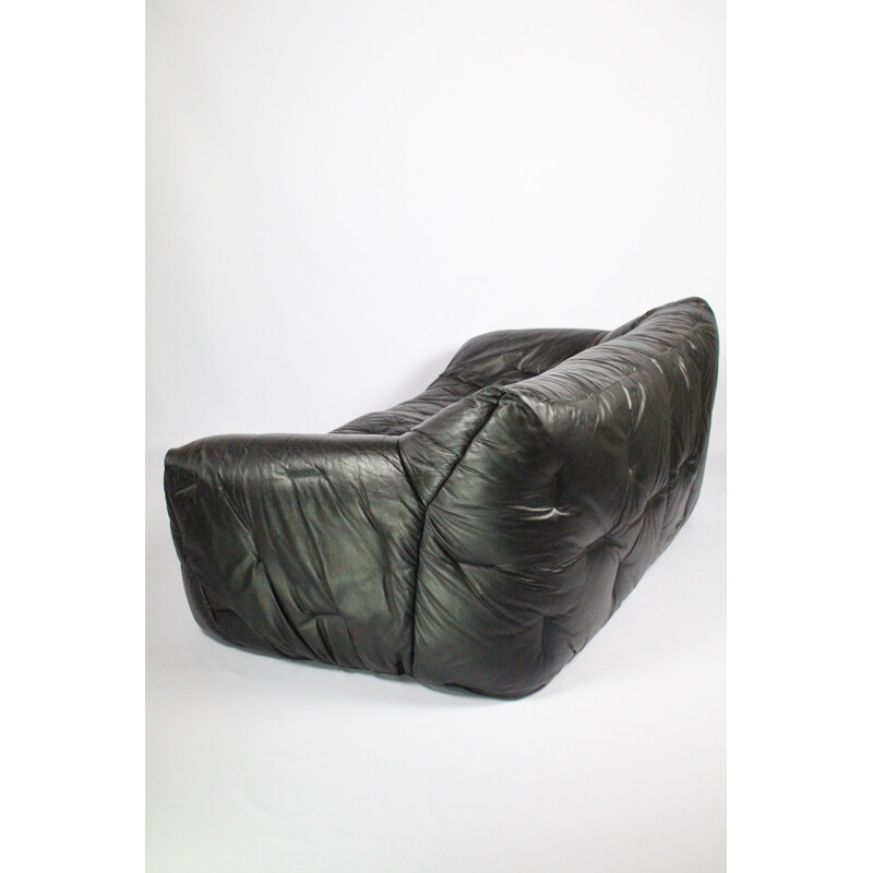 Black leather sofa by Hans Hopfer for Roche Bobois -  1980s