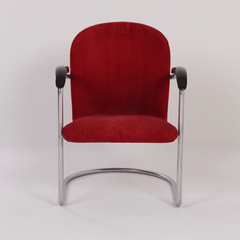 Gispen 414 Red Rib Fabric Armchair by W.H. Gispen - 1935