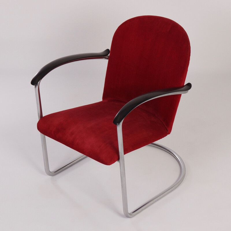 Gispen 414 Red Rib Fabric Armchair by W.H. Gispen - 1935
