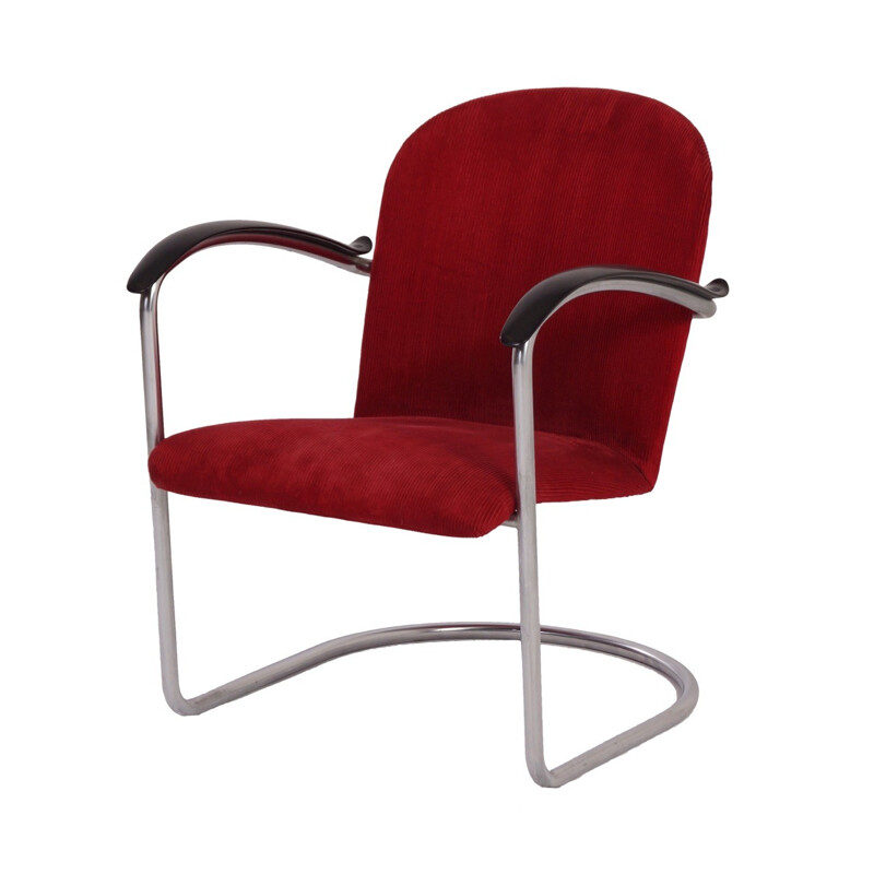 Gispen 414 Red Rib Fabric Armchair by W.H. Gispen - 1935