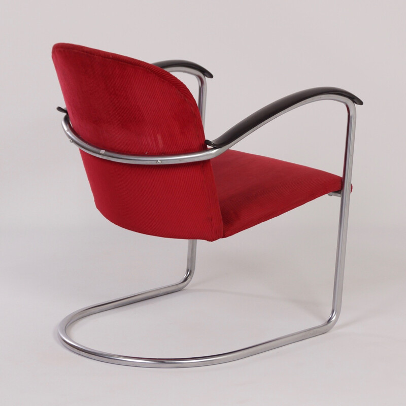 Gispen 414 Red Rib Fabric Armchair by W.H. Gispen - 1935