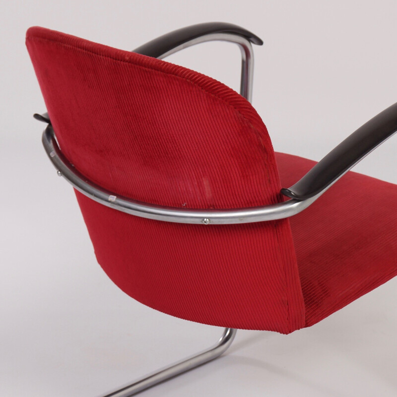 Gispen 414 Red Rib Fabric Armchair by W.H. Gispen - 1935