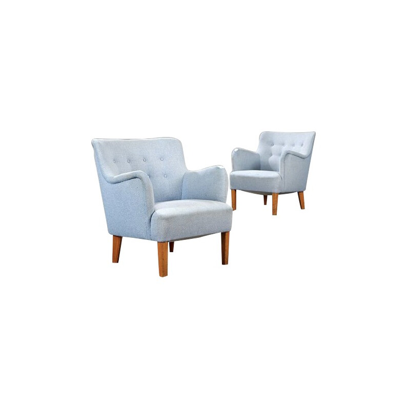 Pair of armchairs in beechwood and fabric, Peter HVIDT - 1950s