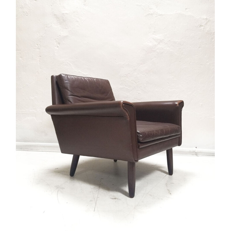 Vintage Danish Brown Leather Armchair - 1960s