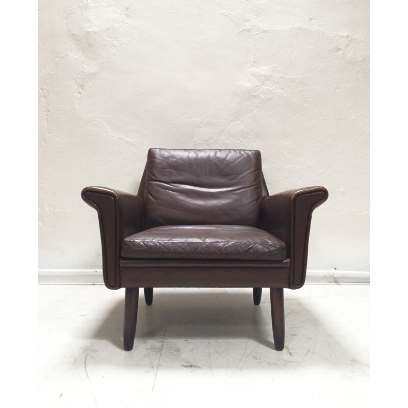 Vintage Danish Brown Leather Armchair - 1960s