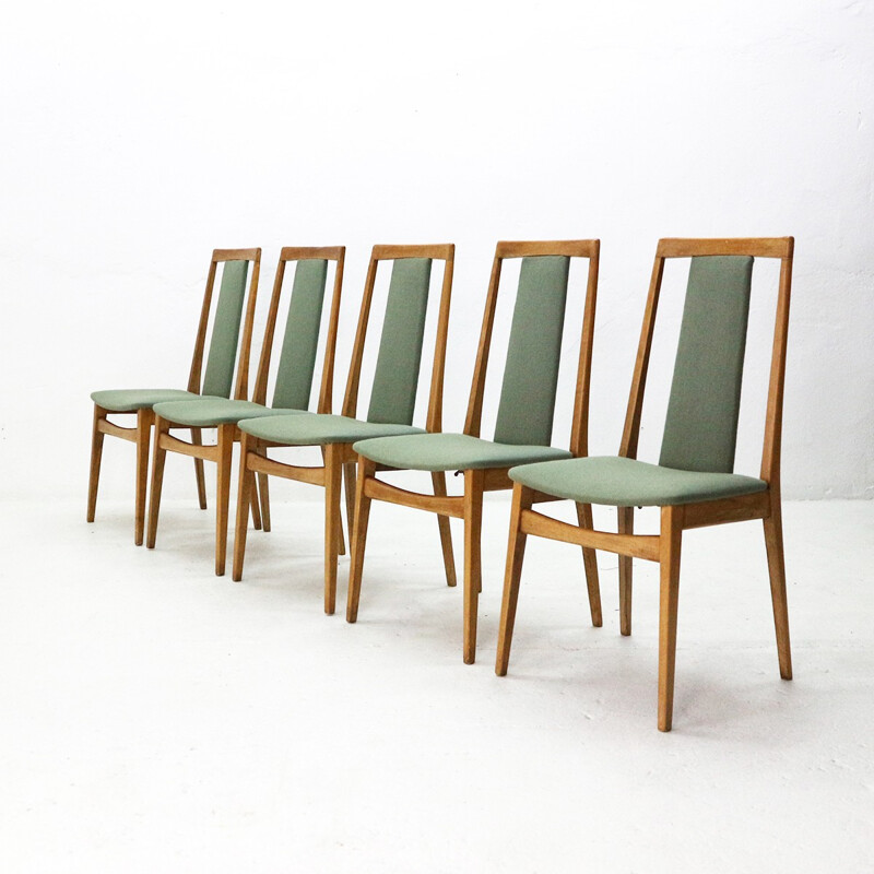 Suite de 5 chaises à repas vintage en hêtre - 1960