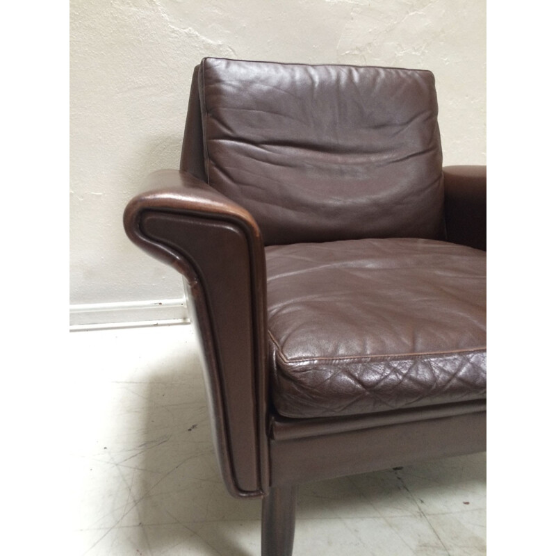 Vintage Danish Brown Leather Armchair - 1960s