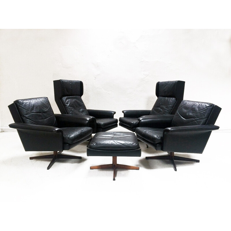 Ensemble de salon en cuir noir par HW Klein pour Komfort - 1960