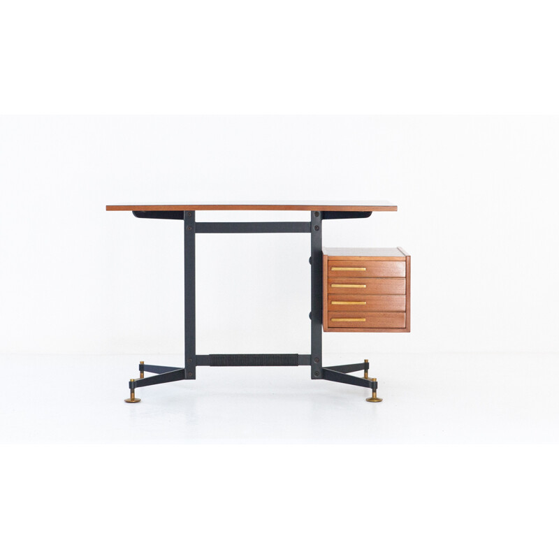 Italian Vintage Desk in Iron Teak Formica - 1950s