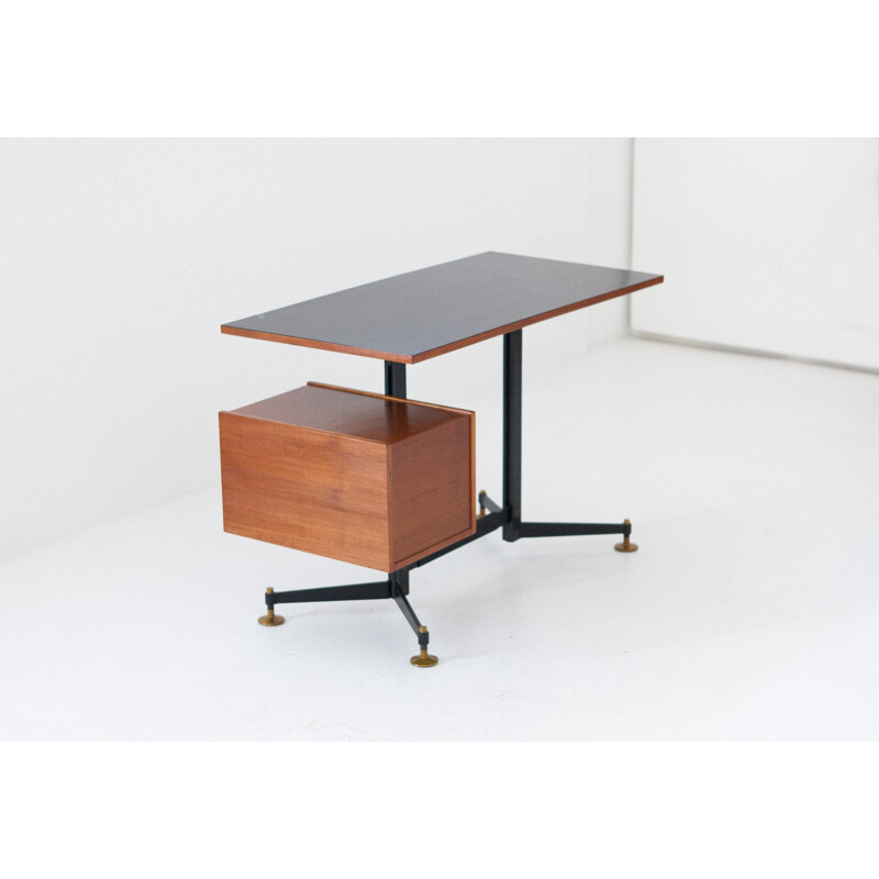 Italian Vintage Desk in Iron Teak Formica - 1950s