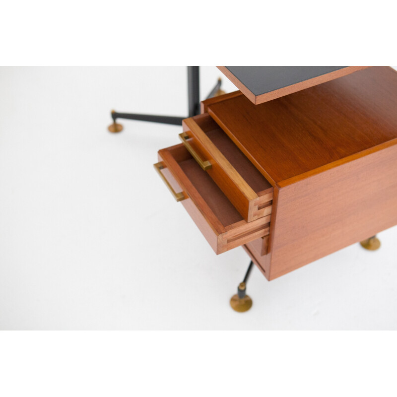 Italian Vintage Desk in Iron Teak Formica - 1950s